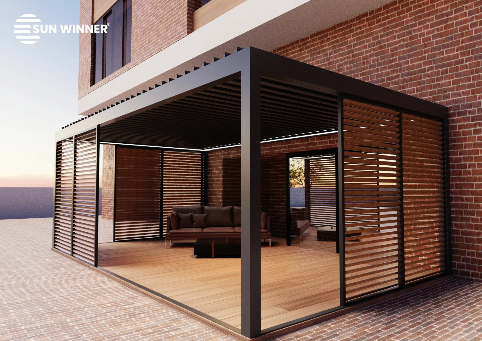 Pergola lamelowa z osłonami bocznymi